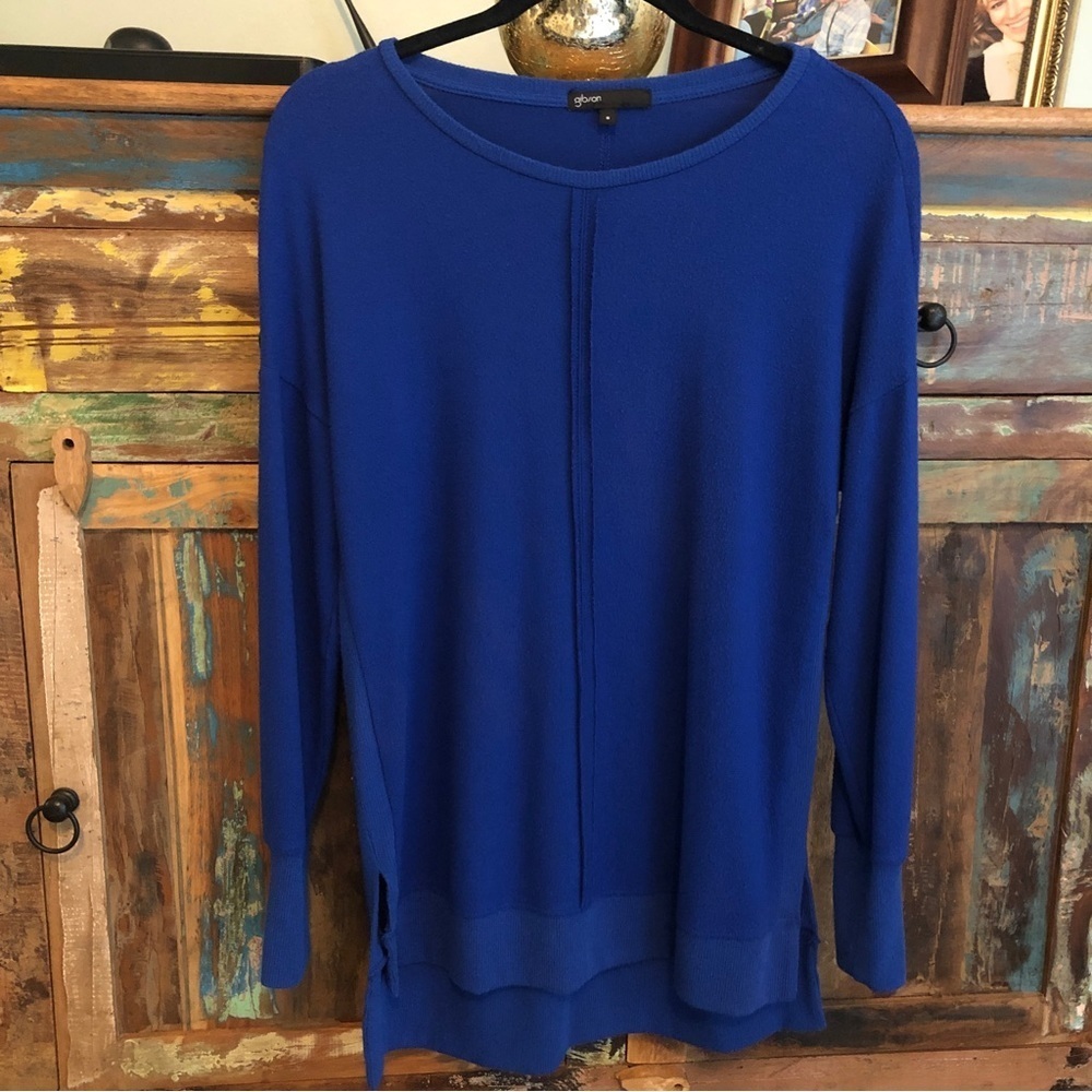Gibson Women’s Super Stretchy Soft Oversized Blue Crew Neck Sweater Tunic Top S
